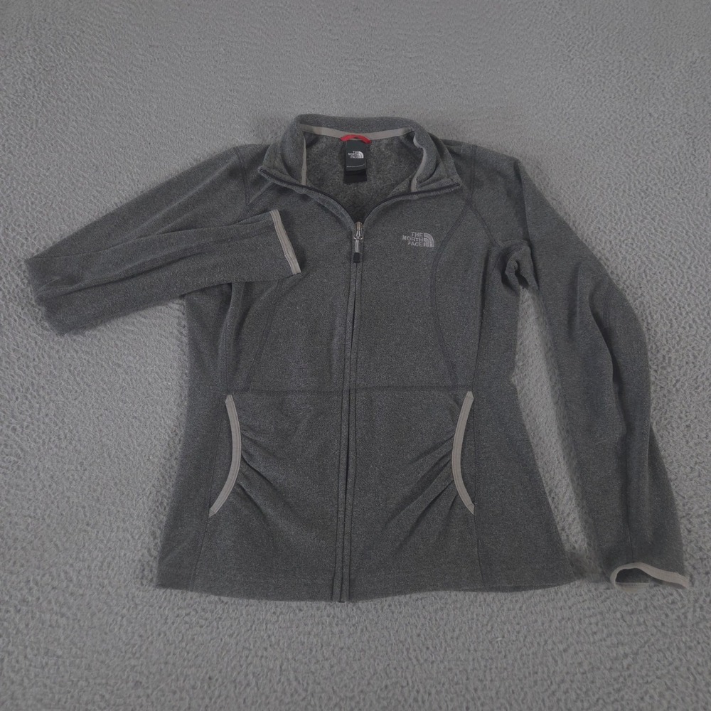 The North Face Jacket Womens Small Gray Polartec Full Zip Ruched Pockets Fleece